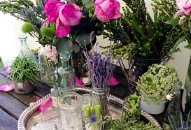 flowers in English Cottage Garden style and Victorian items