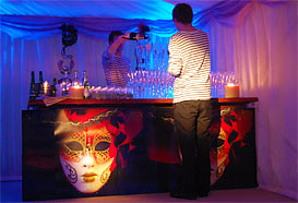 Bar decorated with Carnevale masks