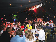 Bar mitzvah marquee with night sky and coloured lighting