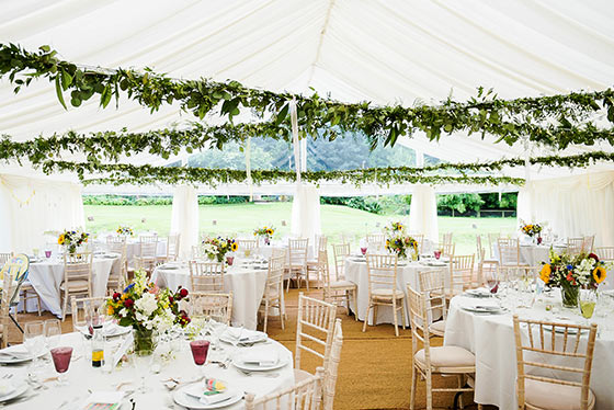 Marquee with leafy roof decoration