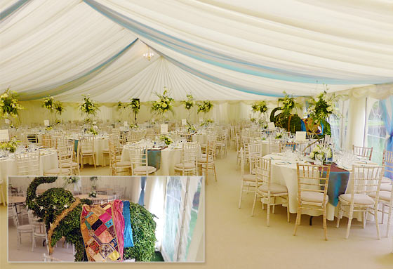 Wedding marquee in Oxford with an elephant 