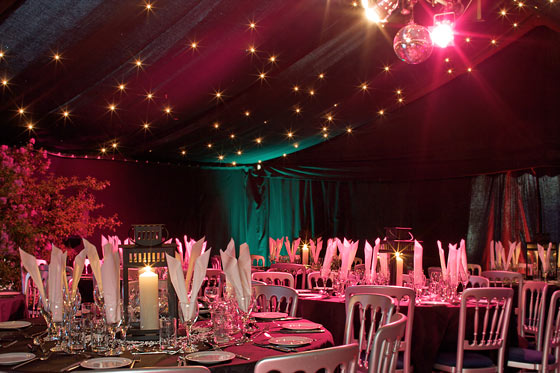 Elegantly lit party tent