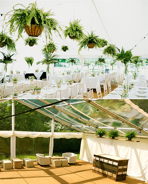 Marquee with hanging baskets