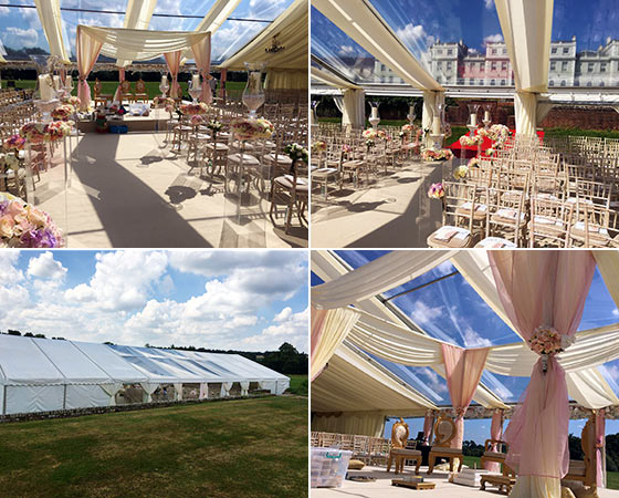 Large marquee with clear roof for a wedding ceremony