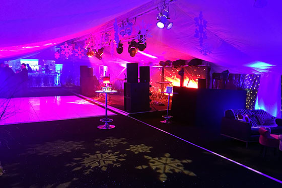 Elegantly lit party tent