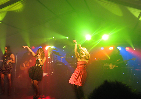 Sugababes performing in a marquee