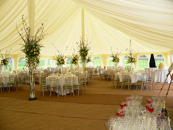 Inside a traditional style marquee