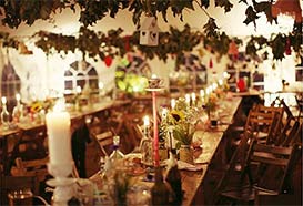 Vintage style wedding reception romantic by candlelight