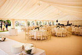 Marquee laid out ready for the reception to start