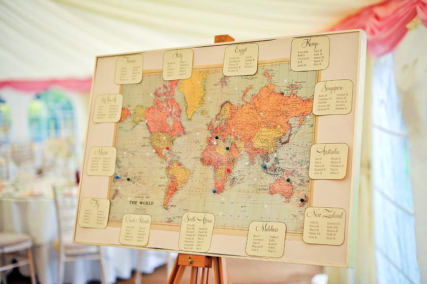 Travel themed wedding marquee
