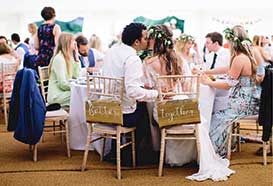 Better together labels on the back of bride and grooms chairs