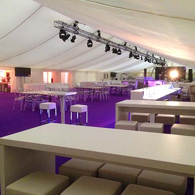Corporate event structure in multiple clearspan marquees
