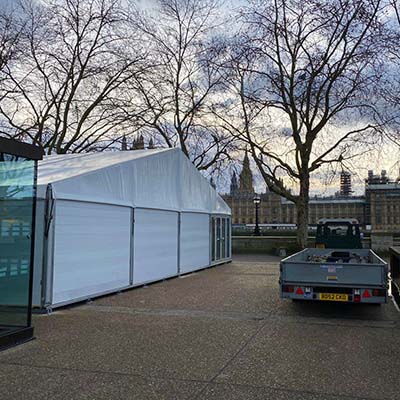 Semi-permanent marquee as a temporary building