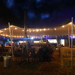 Stretch tent as outdoor event shelter for winter wonderland
