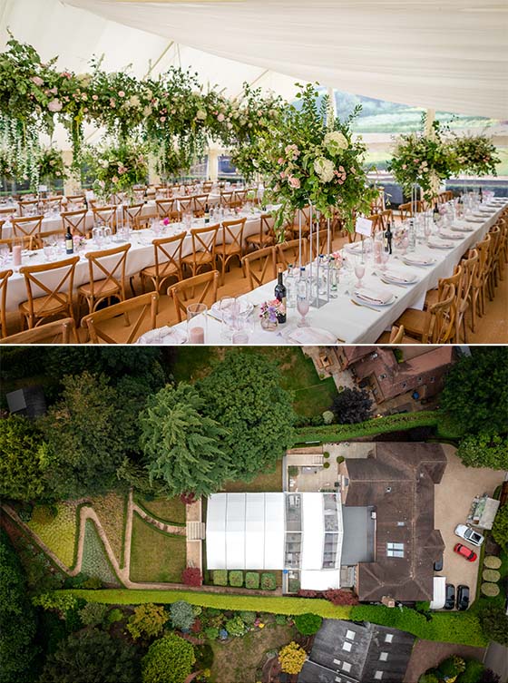 Tent with hanging flowers