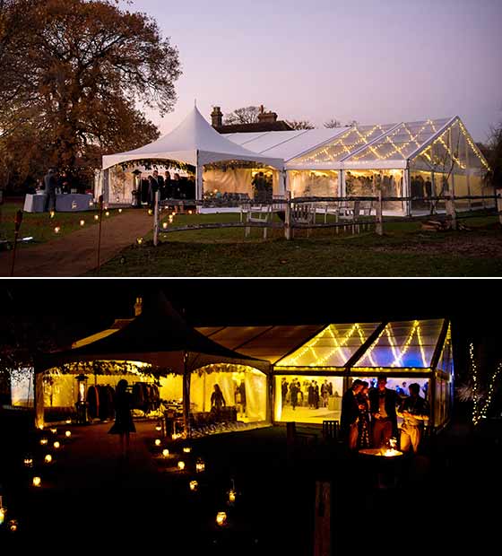 Fairy lights at a winter wedding