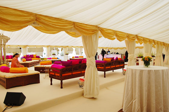 Asian wedding marquees spanning a garden in Harrow, London